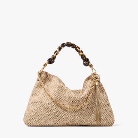Callie Maxi | Natural and Coffee Raffia Shoulder Bag with