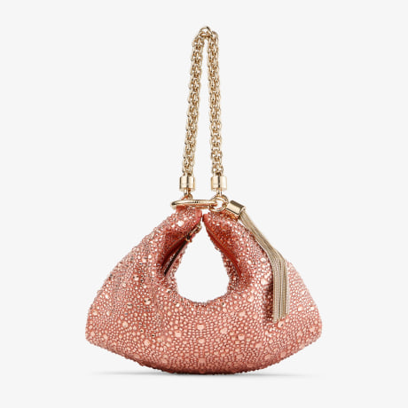 Callie | Grapefruit Satin Clutch Bag with Degradé Crystals | JIMMY