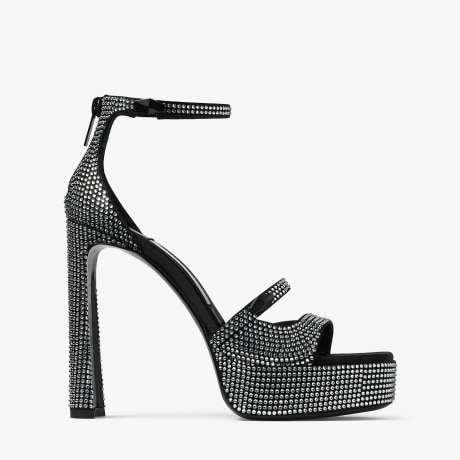 Claressa Platform 125 | Black Satin Crystal Platform Sandals