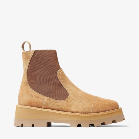 Caramel Soft Suede Ankle Boots with Crystal Embellishment