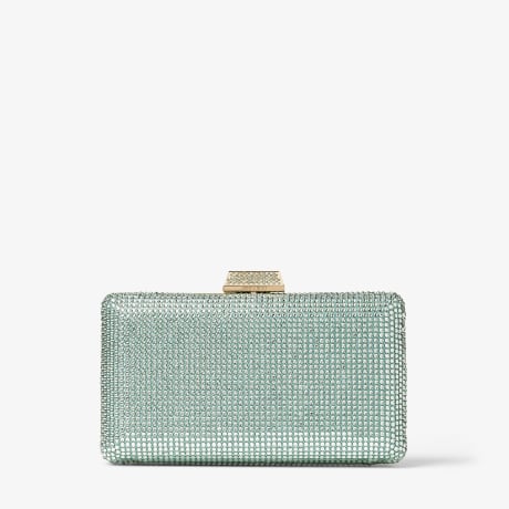 CLEMMIE | Smoke Green Satin Clutch Bag with Crystals