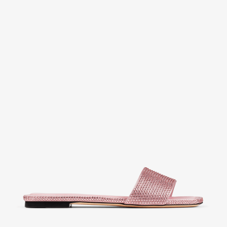 JIMMY CHOO Clovis Flat サテン クリスタル フラット Clovis Flat|Rose Satin Crystal Flats| JIMMY CHOO