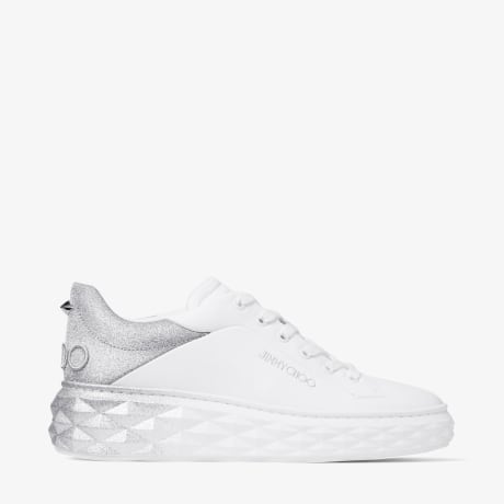 Diamond Maxi/F II | White & Silver Nappa Leather Glitter Trainers