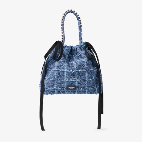 Drawstring Mini Top Handle | Crosshatch Denim Fabric Mini Shoulder