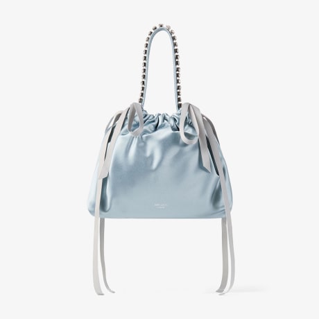 Drawstring Mini Top Handle | Ice Blue and Silver Satin Mini
