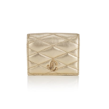 カードケース・名刺入れ JIMMY CHIOO FARONE QUILTED LEATHER CARD CASE Farone | Champagne Quilted Metallic Leather Card Case | New