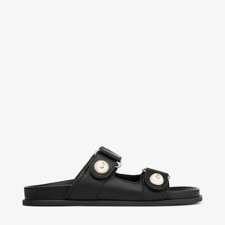 FAYENCE SANDAL | Black Leather Flat Sandals with Pearl FAYENCE SANDAL | Black Leather Flat Sandals with Pearl