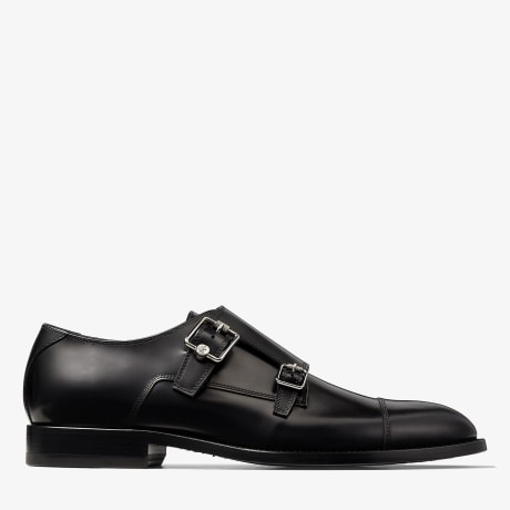 【monmon】 Black Brush Off Leather Monk Strap Shoes | FINNION MONKSTRAP