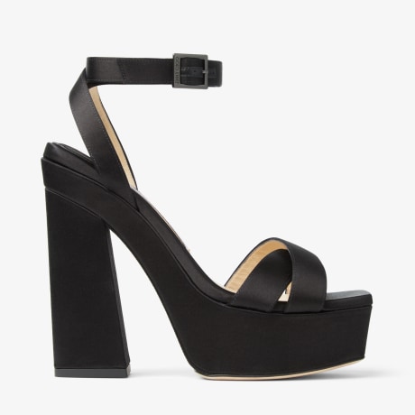 GAIA 140 | Black Satin Platform Sandals | Winter 2022