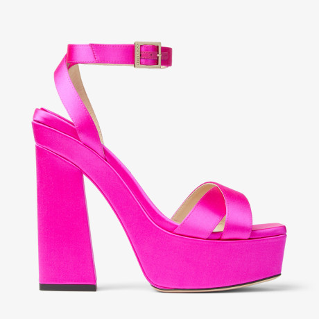 JIMMY CHOO GAIA140SATFUCHSIA 関税送料込 JIMMY CHOO Gaia 140 satin platform sandals | THE OUTNET