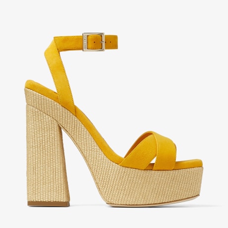 サンダル・ミュール JIMMY CHOO GAIA140 SUEDE W RAFFIA PLATFORM SANDAL Jimmy Choo Gaia 140 Women's Suede Platform Heels Sandals
