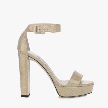 Sand Croc-Embossed Leather Platform Sandals|HOLLY 120