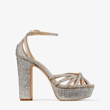 JIMMY CHOO Isra 120 プラチナ アイスプラットフォーム サンダル JIMMY CHOO Isra 120 プラチナ アイスプラットフォーム サンダル