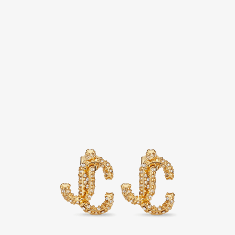 Gold-Finish Metal JC Stud Earrings with Swarovski Crystals