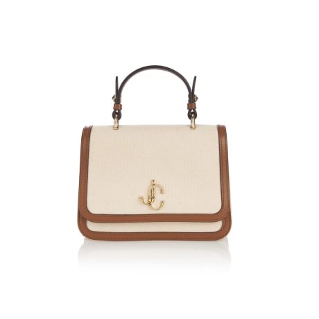 JC Top Handle | Ecru/Tan Canvas and Leather Top Handle Bag