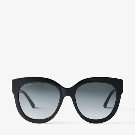 Black Glitter Cat-Eye Suglasses with Gold JC Logo | JILL