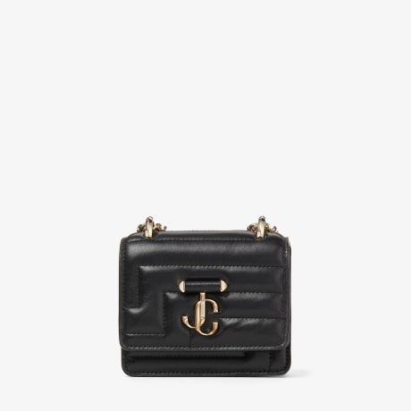★JIMMY CHOO★ AVENUE Nba nappa pouch【完売前に!】 Pochette in nappa avenue nera con logo JC oro chiaro