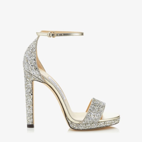 Champagne Coarse Glitter Fabric Platform Sandal| MISTY 120