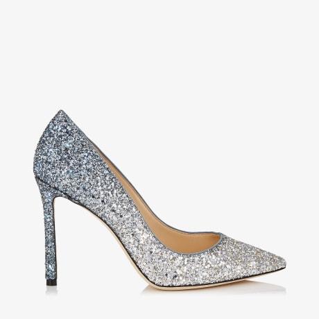 Silver and Dusk Blue Fireball Glitter Dégradé Fabric Pointy