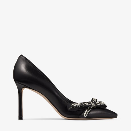 ROMY 85 | Black Nappa Leather Pumps with Jimmy Choo Bow