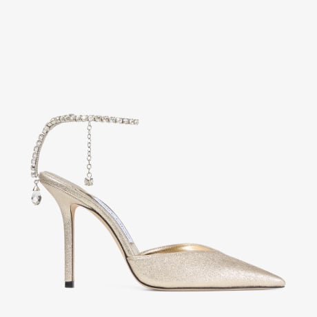Saeda 100 | Platinum Brilliance Fabric Pumps with Crystal Chain