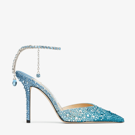Saeda 100 | Peacock Satin Pumps with Crystal Embellishment Saeda 100 | Peacock Satin Pumps with Crystal Embellishment
