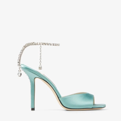 全日本送料無料 Satin Green Smoke | 100 SANDAL SAEDA Sandals Crystal with 靴