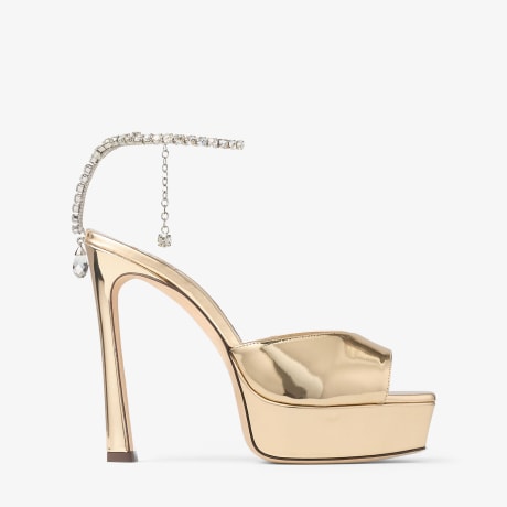 Saeda | Gold Metallic Leather Platform Sandals | New