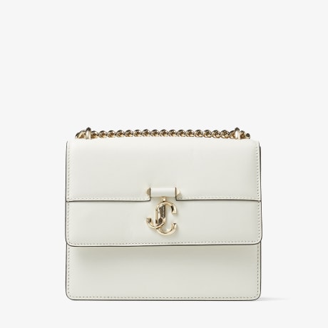 Latte Fine Shiny Calf Leather Shoulder Bag with Light Gold