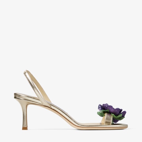Flower |Metallic Nappa Leather Sandal with Flower Corsage | JIMMY CHOO