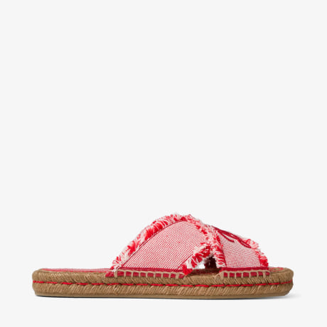 Aciel Sandal Flat | Ruby Red Mix Frayed Flecked Canvas Flat
