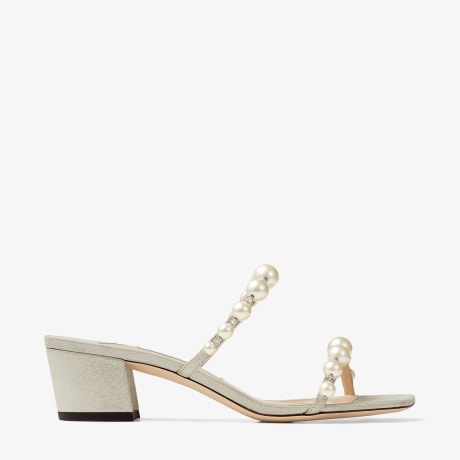 【JIMMY CHOO】Perla 70-Omna-Champagne ★関税送料込み Jimmy Choo Open Toe Champagne Metallic Silver Heels Size 36