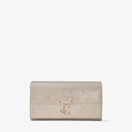 AVENUE WALLET W/CHAIN |Champagne Crystal Satin Wallet with