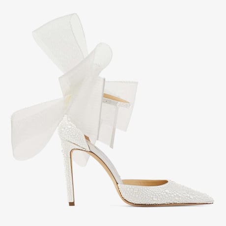 Ivory Satin Pumps with Crystals and Mesh Fascinator Bows | AVERLY 100 ...