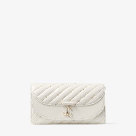 Avenue Curve Wallet With Chain | Latte Quilted Nappa Leather