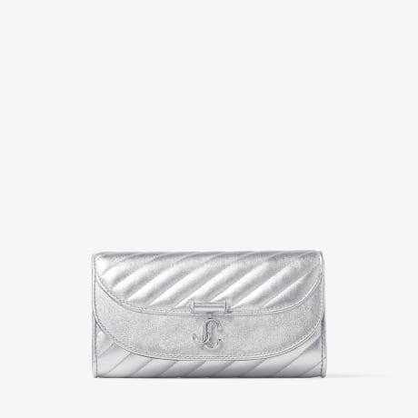 Curve Wallet With Chain | Silver Quilted Metallic Nappa Leather
