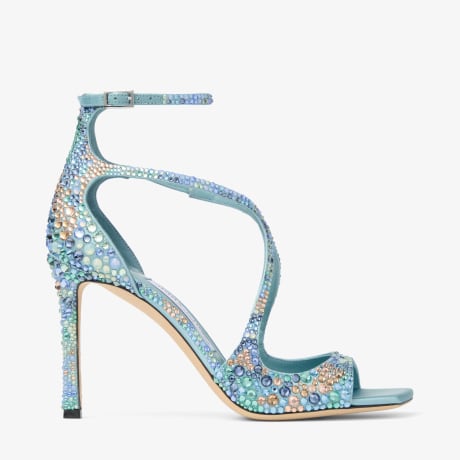 Azia 95 | Sky Mix Satin Sandals with Multi Crystal Embellishment