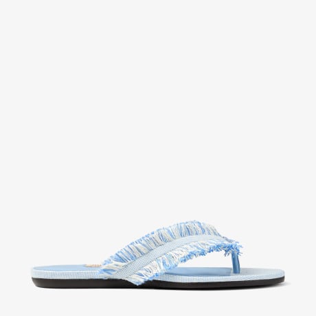 Bay Flat | Riviera Blue Mix Frayed Flex Canvas Flat Sandals