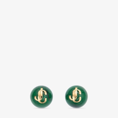 Beads Earrings | Dark Green and Gold Finish Metal and Acrylic Stud