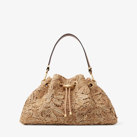 Cinch Medium | Natural Flower Woven Raffia Bucket Bag | JIMMY CHOO