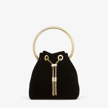 JIMMY CHOO Bon Bon パール ラフィア バッグ Bon Bon | Biker Leather Black Bag With Pearl Closure | JIMMY
