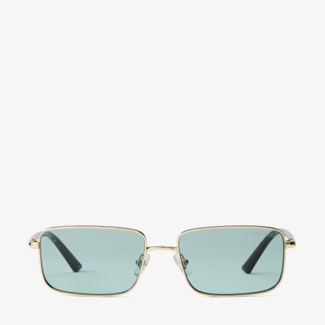 Gavin | Pale Gold and Green Metal Rectangular Sunglasses | JIMMY CHOO