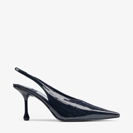 Isa 80 | Marine Shiny Croc Embossed Leather Slingbacks | JIMMY CHOO