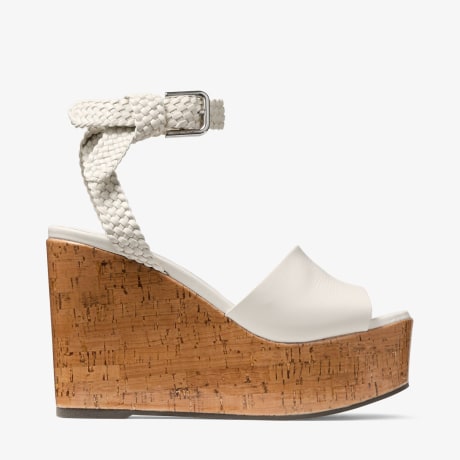 Jori 100 | Latte Shiny Calf Leather and Shiny Cork Wedges | JIMMY CHOO