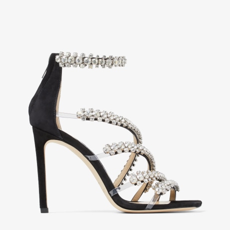 セール★Jimmy Choo★JOSEFINE Black Suede Sandals with Crystal Embellishment | JOSEFINE