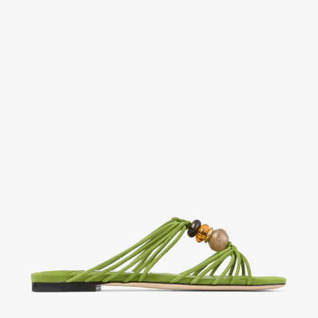 Lova Mule Flat | Clover Mix Suede Flats with Beads | JIMMY CHOO