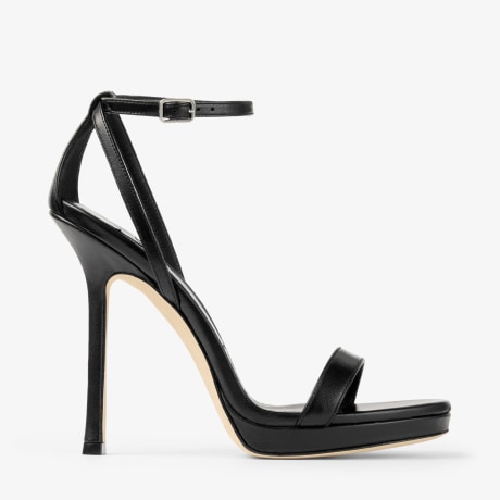 Moza Platform 120 | Black Shiny Nappa Leather Sandals | JIMMY CHOO