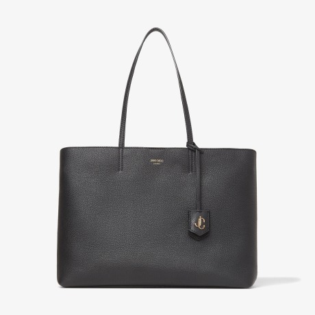 Black Grained Calf Leather Tote Handbag with JC Emblem