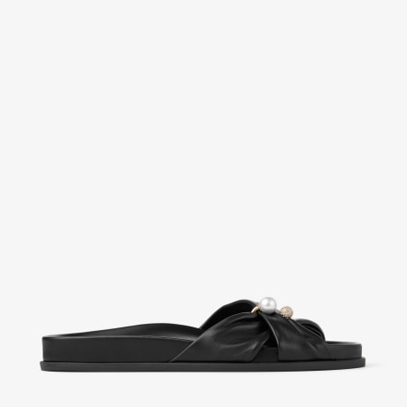 Rafi Flat | Black Soft Glove Leather Flat Sandals | JIMMY CHOO
