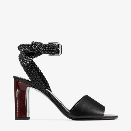 Rori 85 | Black Shiny Calf Leather and Shiny Cork Sandals | JIMMY CHOO